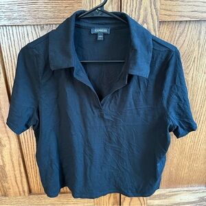 Express Black Collared Crop Short Sleeve